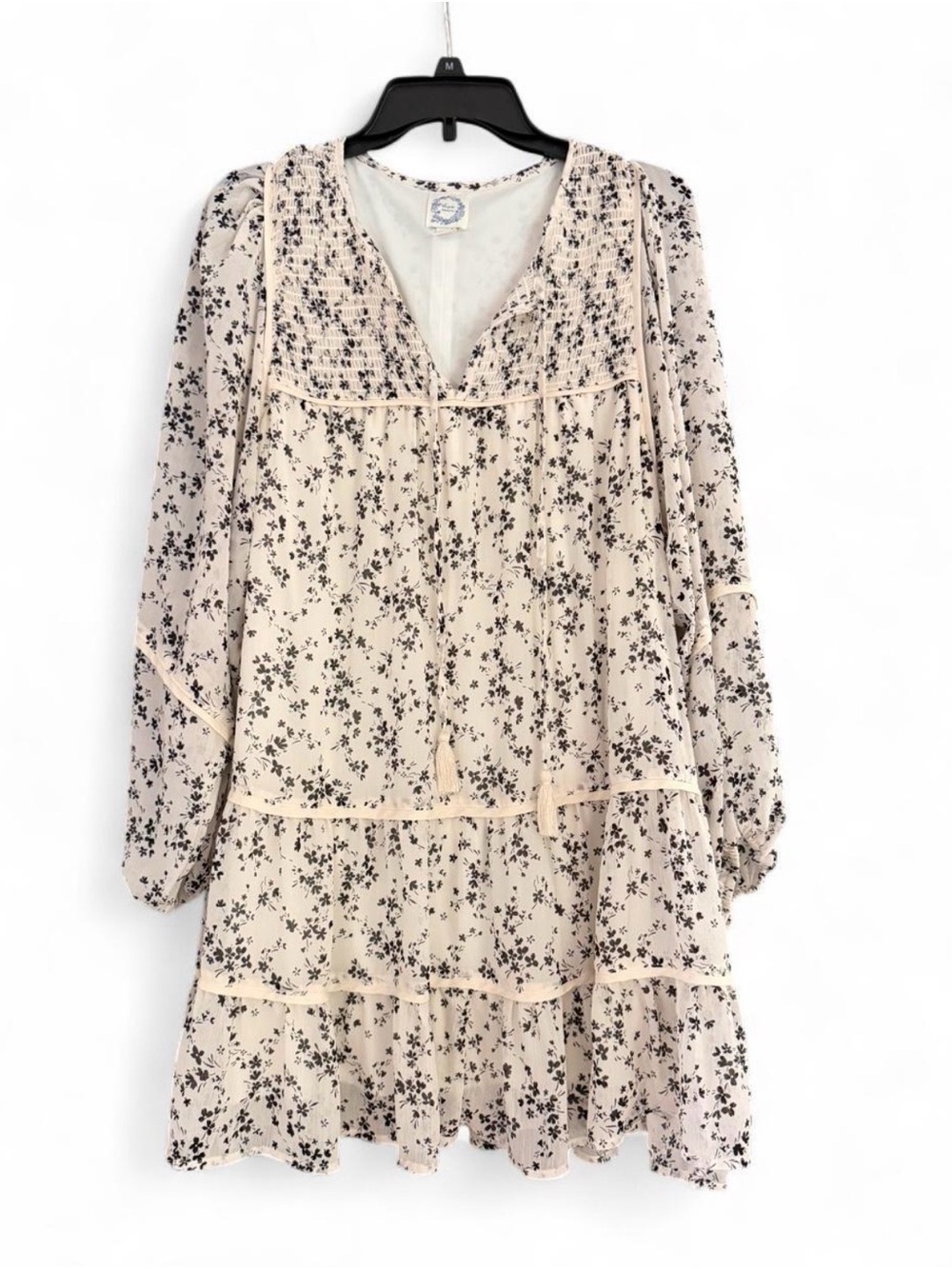 Blue Rain Boho Tiered Floral Peasant Dress in Cream